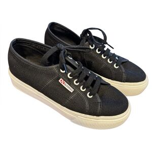 Superga Black Canvas Platform Sneakers Size 37 (6.5)